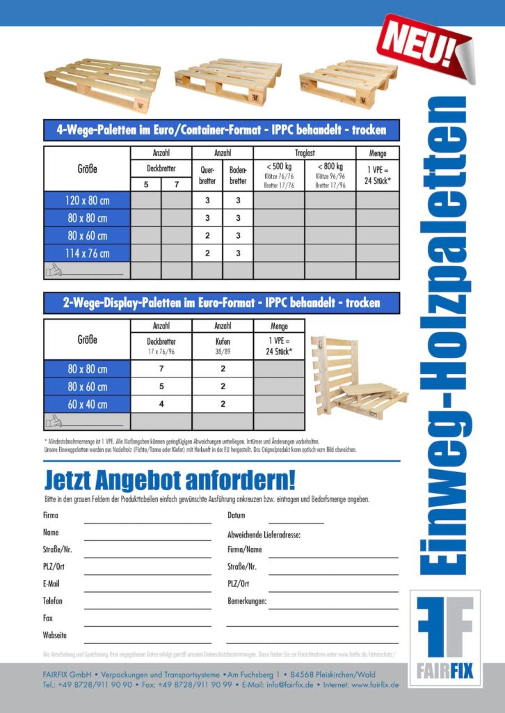 Einwegpaletten Aus Holz Fairfix Gmbh